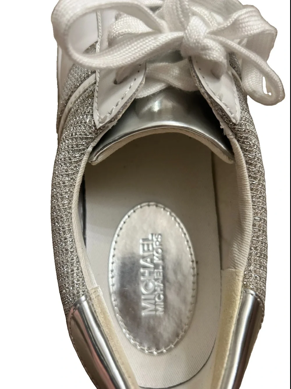 Michael Kors Irving Glitter chain Mesh White & Silver Lace-Up Leather Sneaker